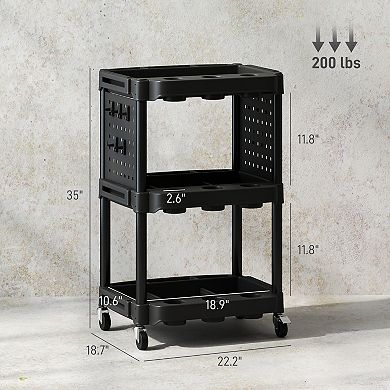 HOMCOM 3-Tier Rolling Tool Cart with Wheels, Plastic Utility Cart