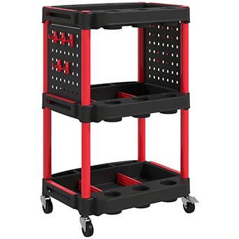 HOMCOM 3 tier Rolling Tool Cart with Wheels, Plastic Utility Cart