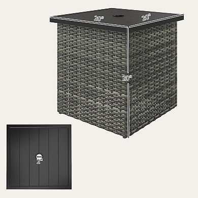 Outsunny Wicker Side Table, Square PE Rattan Outdoor End Table, Mixed-