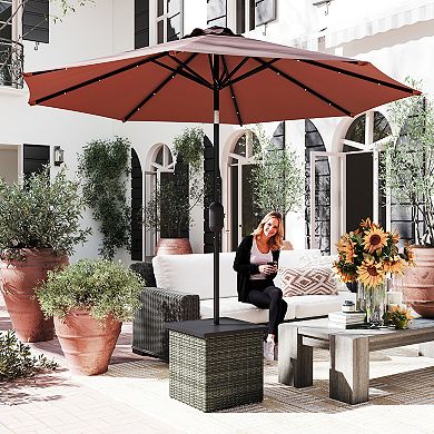Outsunny Wicker Side Table, Square PE Rattan Outdoor End Table, Mixed-