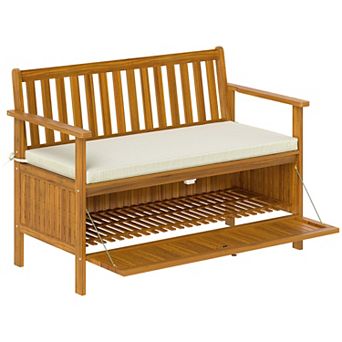 Outsunny Outdoor Bench with Storage, 2 Seater Acacia Wood Patio Bench