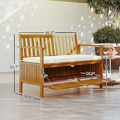 Outsunny Outdoor Bench with Storage, 2 Seater Acacia Wood Patio Bench,