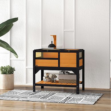 PawHut Tortoise Habitat Enclosure for Indoor W/ Shelf, Tray