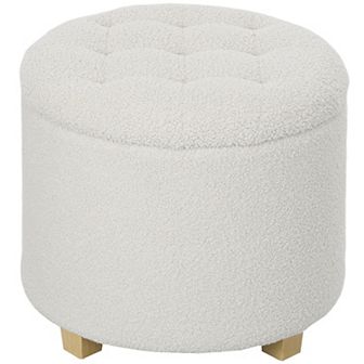 HOMCOM 18inch Round Ottoman with Storage, Footstool with Lid, Wood Legs