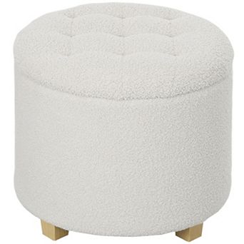 HOMCOM 18inch Round Ottoman with Storage, Footstool with Lid, Wood Legs