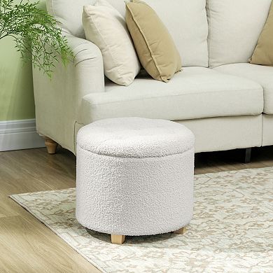 HOMCOM 18inch Round Ottoman with Storage, Footstool with Lid, Wood Legs