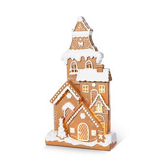 Glitzhome 17.75"H Gingerbread House Table Decor, Christmas Lighted Resin Table Sign