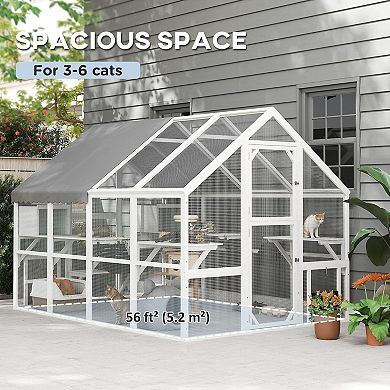 PawHut Large Catio Outdoor Cat Enclosure with Waterproof Cover