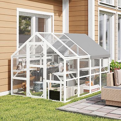 PawHut Large Catio Outdoor Cat Enclosure with Waterproof Cover