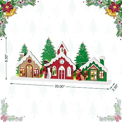 Glitzhome 20"L Lighted Wooden Table Decor, Christmas Villages Tabletop Decoration