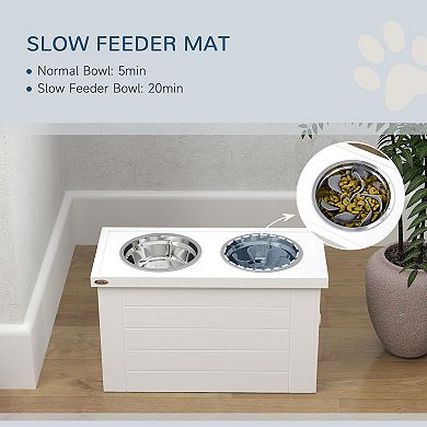 PawHut Elevated Dog Bowls w/ Slow Feeder Mat 3 Stainless Steel Bowls