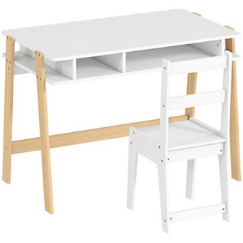 Qaba Kids Desk and Chair Set with Storage, Kids Study Desk and Chair