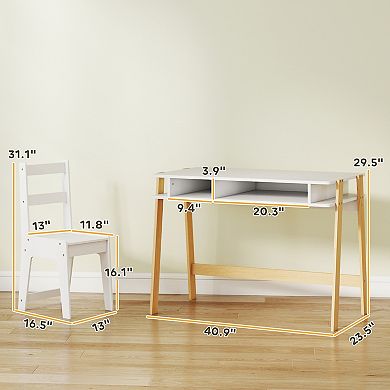 Qaba Kids Desk and Chair Set with Storage, Kids Study Desk and Chair