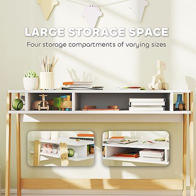 Qaba Kids Desk and Chair Set with Storage, Kids Study Desk and Chair