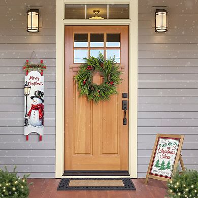 Glitzhome 42"H Christmas Snowman Sleigh Porch Sign, Wooden "Merry Christmas" Porch Decor