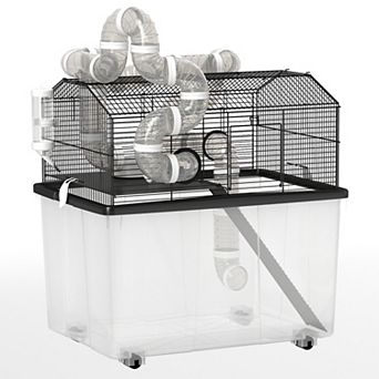 PawHut 2 tier Hamster Cage with 12inch Deep Tray, 23" x 17" x 22"