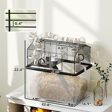 PawHut 2 Tier Hamster Cage with 12inch Deep Tray, 23" x 17" x 22"