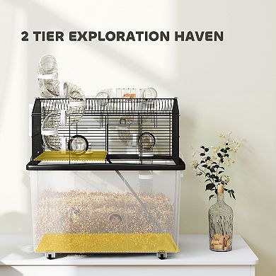 PawHut 2 Tier Hamster Cage with 12inch Deep Tray, 23" x 17" x 22"
