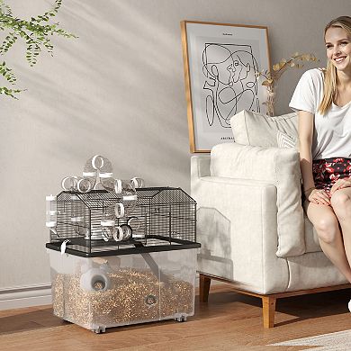 PawHut 2 Tier Hamster Cage with 12inch Deep Tray, 23" x 17" x 22"