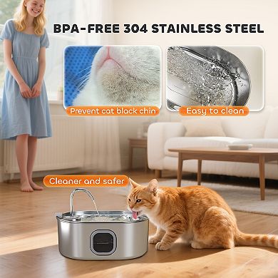 PawHut Stainless Steel Cat Water Fountain, 246 oz. / 7L Pet Water Fountain