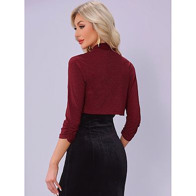 Ruched 3/4 Sleeve Shrug for Women Open Front Party Cropped Bolero Cardigan