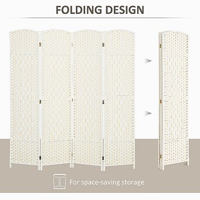 HOMCOM 4 Panel Room Divider Hand-Woven Freestanding Partition