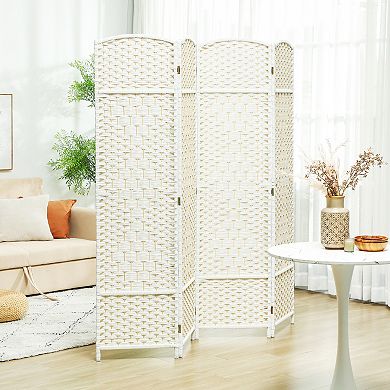 HOMCOM 4 Panel Room Divider Hand-Woven Freestanding Partition