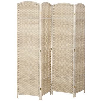 HOMCOM 4 Panel Room Divider Hand-Woven Freestanding Partition