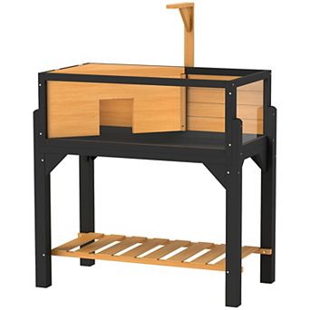 PawHut Tortoise Habitat with Storage Shelf, Wooden Tortoise Enclosure