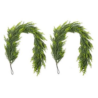 Glitzhome Set of 2 Christmas Garlands, 6ft Greenery PE Dripping Garlands