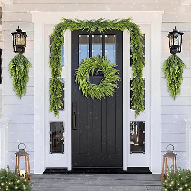 Glitzhome Set of 2 Christmas Garlands, 6ft Greenery PE Dripping Garlands