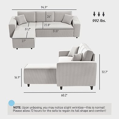 HOMCOM Chaise Sectional Sofa, Corduroy Fabric Corner Couch