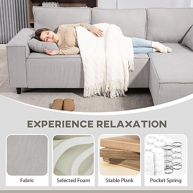 HOMCOM Chaise Sectional Sofa, Corduroy Fabric Corner Couch