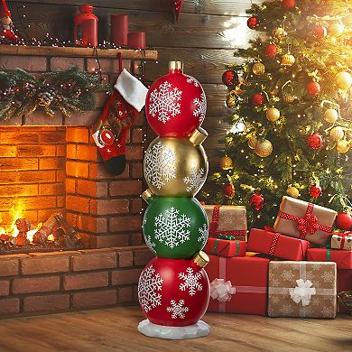 Glitzhome 34.75"H Christmas Front Porch Decor, Resin Stacked Ornaments Xmas Porch Sign