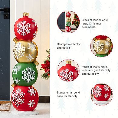 Glitzhome 34.75"H Christmas Front Porch Decor, Resin Stacked Ornaments Xmas Porch Sign