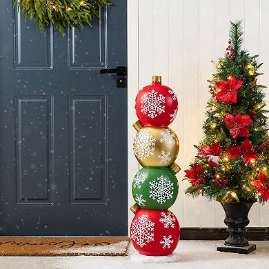 Glitzhome 34.75"H Christmas Front Porch Decor, Resin Stacked Ornaments Xmas Porch Sign