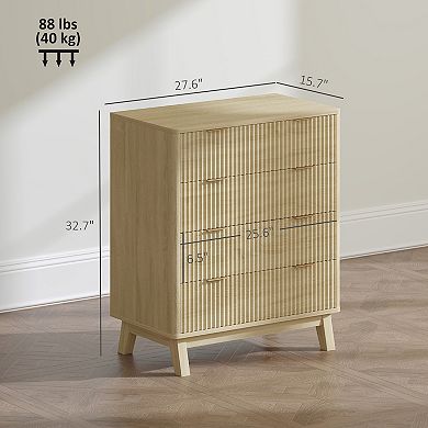 HOMCOM 4 Drawer Dresser for Bedroom, Fluted Chest of Drawers