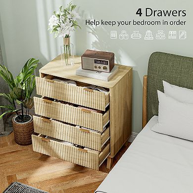HOMCOM 4 Drawer Dresser for Bedroom, Fluted Chest of Drawers