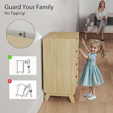 HOMCOM 4 Drawer Dresser for Bedroom, Fluted Chest of Drawers