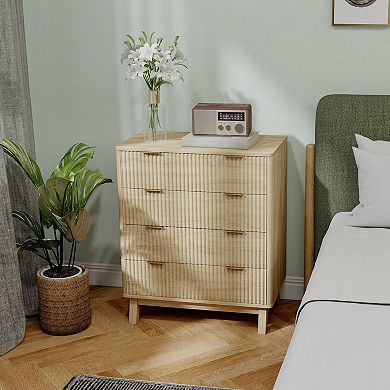 HOMCOM 4 Drawer Dresser for Bedroom, Fluted Chest of Drawers