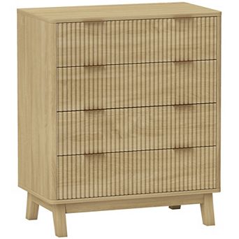 HOMCOM 4 Drawer Dresser for Bedroom, Fluted Chest of Drawers