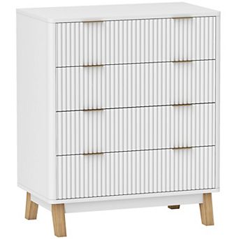 HOMCOM 4 Drawer Dresser for Bedroom, Fluted Chest of Drawers