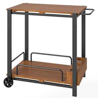 Outsunny Acacia Wood Outdoor Bar Cart, 2 tier Outdoor Serving Cart