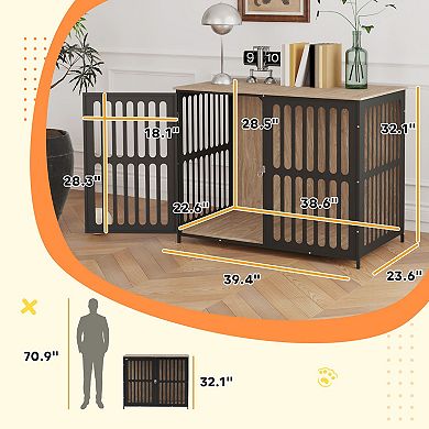 PawHut 39inch Dog Crate Furniture with Anti-Chew Resistant Mesh for Large Dogs