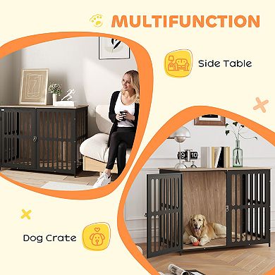 PawHut 39inch Dog Crate Furniture with Anti-Chew Resistant Mesh for Large Dogs