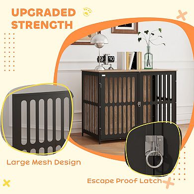 PawHut 39inch Dog Crate Furniture with Anti-Chew Resistant Mesh for Large Dogs