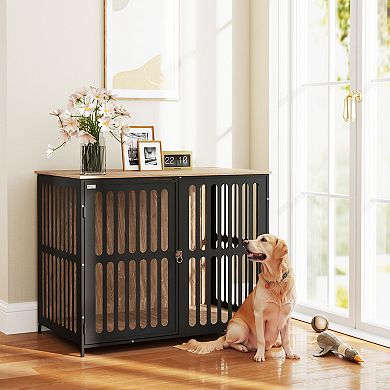 PawHut 39inch Dog Crate Furniture with Anti-Chew Resistant Mesh for Large Dogs