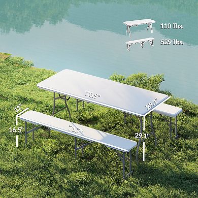 Outsunny 6FT 3-Piece Portable Picnic Table Bench Set