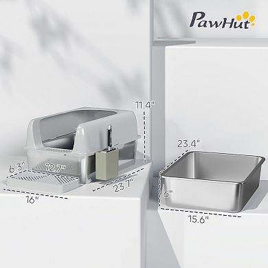 PawHut Stainless Steel Litter Box with High Sided for Anti-Urine Leakage
