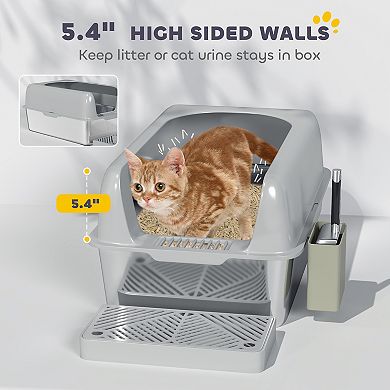 PawHut Stainless Steel Litter Box with High Sided for Anti-Urine Leakage